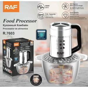 RAF R.7603 650W Food Processor – 3L Capacity with Stainless Steel Bowl