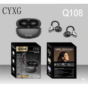 CYXG Q108 Open Ear Wireless Earbuds - C-Bridge Clip On Bluetooth 5.4 Earphones with Smart LED Display Charging Case