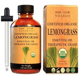 Mary Tylor Naturals Organic Lemongrass Essential Oil 4 oz/120ml Therapeutic Grade Perfect for Aromatherapy, Relaxation, DIY, Improved Mood, Diffuser