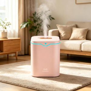 2L Large Capacity Dual Nozzle Pink Humidifier, Silent Nano Mist Desktop Humidifier with Heart Color Night Light, Auto Shut-off Anti Dry Burn, Continuous & Interval 2 Spray Modes, Portable Skin Moisturizer for Bedroom Office Living Room