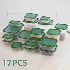 Green 17PCS Plastic Storage Box for Household Food and Fruit Packaging