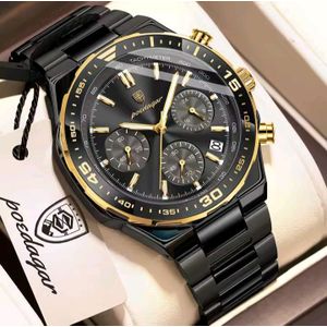 POEDAGAR Men's Top Quality Chronograph Stainless Water Resistant Wristwatch Black And Rosegold 