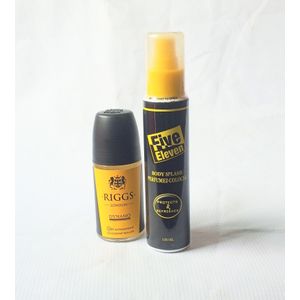 Perfume Combo 2 in 1 of Riggs Dynamo Roll On and Five Eleven Body Splash Spray 100m EDP (Unisex Daily Use), NAFDAC Number: Roll On: A2-102504, Spray: A2-0578