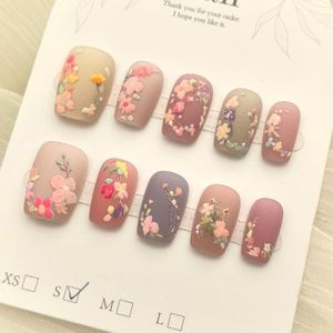 10 Pcs High Quality Matte 3D Floral Monet Garden Press On Nails