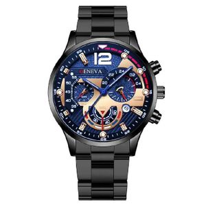  Montres en acier inoxydable pour hommes Quartz Wrist Business Watch -Black