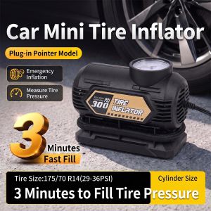 12V Car Tire Inflator 300 PSI Portable Air Compressor with Pressure Gauge