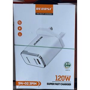 RECRSI SW-02 120W Super Fast Charger – 3-Pin USB Wall Charger