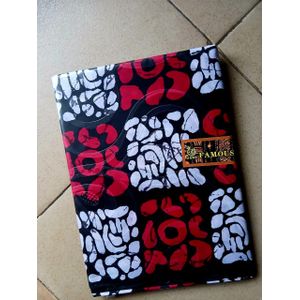 Original U&Me Famous Adire Cotton Fabric - Black Red White Abstract Batik - 5 Yards