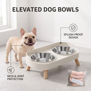Elevated Dog Bowl Set - Double Dog Feeding Bowls with Stand Splash Proof - Stainless Steel Raised Dishes for Food and Water - Ideal for Small to Medium Dogs 