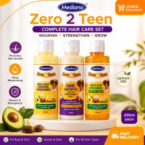 Mediana Zero 2 Teen Hair Care Set – Hair Growth Leave-In Milk, Moisturising Shampoo & Nourishing Conditioner 250ml Each
