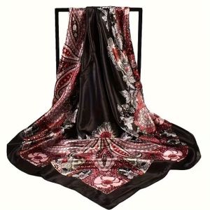 Print Square Scarf for Women - Lightweight Windproof Silk Scarf & Head Cover - Mix Black