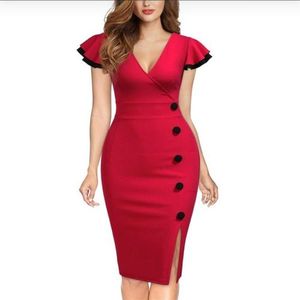 Bodycon Side Button Dress - Red