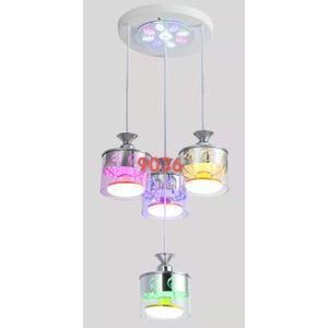 4-Head Multi-Color LED Moving Pendant Light – Round Base Chrome Glass Chandelier with Vibrant Ambient Night Light Effects for Living Room & Kids Bedroom