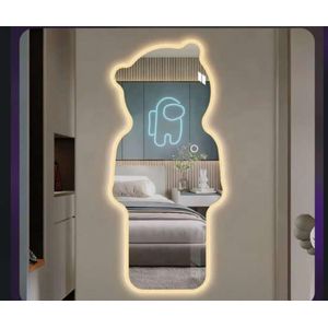 Luxury Teddy-Shaped LED Wall Mirror – 3-Tone Light Modes