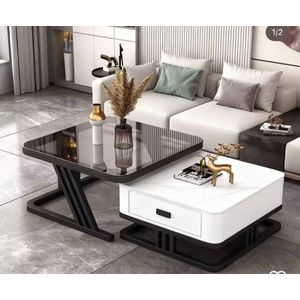 2in1 black and white drawer marble effect and glasscenter table 