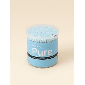 Miniso Blue Cotton swabs with paper stem, 100% pure cotton buds- 200pcs