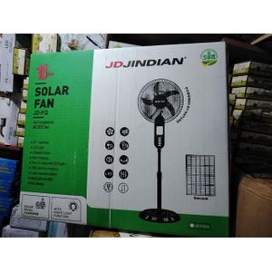 JD Jindian 16-Inch Solar Rechargeable Standing Fan – AC/DC Fan With Solar Panel, LED Light & USB Phone Charging