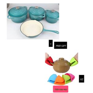 4pcs Cast Iron Enamel Pot, Pot Dutch Oven Pot Gas Induction And Free Silicone pot holder 