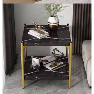 Luxury Marble Texture End Table with Lower Shelf