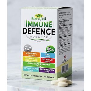 Nature'S Field Immune Defence Advance 7-in-1 - Vitamin C 1000mg - Vitamin D3 2000mg - Zinc 50mg - Selenium 50mcg - Olive Leaf Extract 25mg - Beta Glucan 10mg - Elderberry 25mg - Once Daily - Dietary Supplement - 100 Tablets