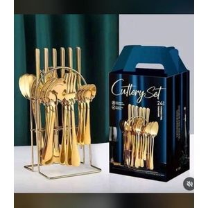 Set of 24pcs gold plated cutlery spoon fork and knife