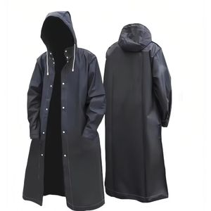 Long Hooded Raincoat, Waterproof Reusable EVA Rain Jacket, Button-Front Rain Poncho for Men & Women