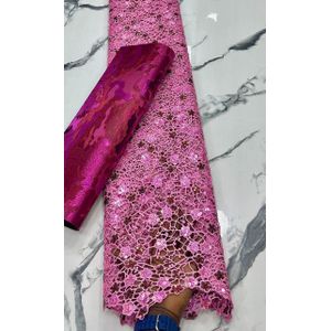 Baby pink Embroidered Sequin cord Lace Fabric Floral Design for Occasion Wear. GUIPURE CORD. 5yards 