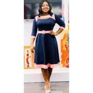 Turkey Chest Keyhole Dual Colour Skater Dress-Blue/Peach