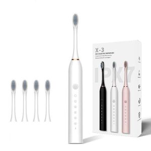 LM Long-lasting Standby USB Smart Waterproof Electric Toothbrush + 4 Brush Heads - White