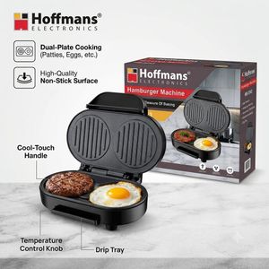 Hoffmans Electric Hamburger Machine and Breakfast Grill - Double Round Non-Stick Plate - HM-3043
