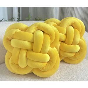 Clo 2pcs Set of Golden Velvet Light Luxury Knotted Nordic Floral Pattern Cushions, Hand- Chinese Knot Cushions for Home and Bedroom Decoration