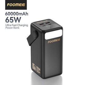 FOOMEE AA65 60,000mAh 65w Type-C Fast Charging Power Bank with Flashlight, Digital Display and Built-in Strap, For Laptop, Phone