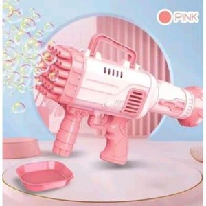 32 Hole Bazooka Bubble Gun Machine Rocket Launcher For Kiddies Out-Door Play Toy With Bubble Refiller Solution - Pink