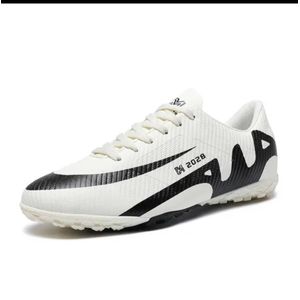 Men's Turf Ground Artificial Grass Football Boots - White & Black Soccer Shoes