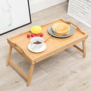 Bamboo Bed Breakfast Tray Table With Foldable Leg,