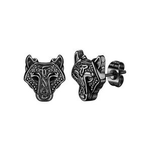 Wolf Head Stainless Steel Earrings-Black 1 pair
