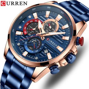 Curren 8415 BLUE Men's Minimalist Six-hand Quartz Watch, Water-resistant Calendar Business Wristwatch