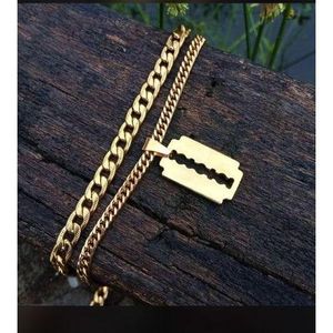 Jewelry Fashion Cuban Link Chain With Razor Pendant Gold