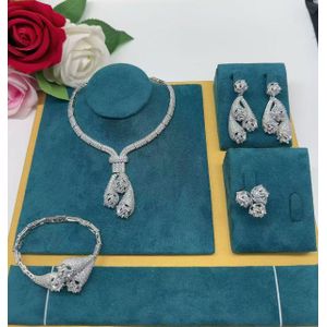 Longchain Unique Sophisticated Diamond Iced Gold Bracelet/Ear-ring/Ring & Necklace Set