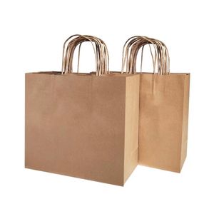 Clo 100pcs Elegant Beige Kraft Paper Gift Bags with Golden Handles - 32.0x11.0x24.89cm  Durable & High-Quality Shopping Bags for Retail, Parties, and Home Use  Sturdy Rectangular Bulk Set, Goodie Bags,Reusable Grocery Bags