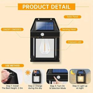 Solar Wall Lamp Outdoor Waterproof Intelligent Induction Tungsten Filament Lamp Courtyard Garden Villa Lighting Night Light