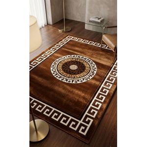 Medusa Greek Key Border Plush shag Area Rug - Gold & Black (Premium Office Decor)