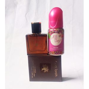 Perfume Special 2 in 1 of Oud Torch EDP 25ml Brown and All Day Bloom Roll On 50ml (Unisex)  NAFDAC NUMBER: All Day: 02-0372, Oud EDP: A2-6497