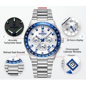 Reward VIP 2026  Chronograph chain watches blue men stainless (Waterproof)-  Free bracelet inside