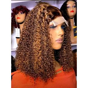 Super soft budget pixie curly hair wig with  part closure 14 inches piano color