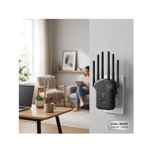300Mbps WiFi Repeater Extender Signal -Booster Dual Band 2.4GHz 5GHz Wireless Router With 6 Antennas Ethernet Port 360 Degree Home Network Coverage Internet Range Extender