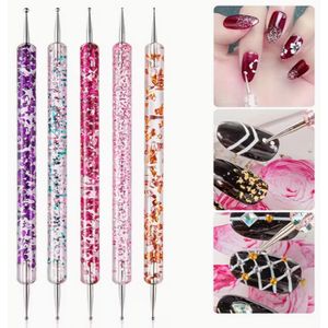 5pcs Dual-Ended Nail Art Pen Set - Acrylic Handle, Precision Tips for Stunning Designs