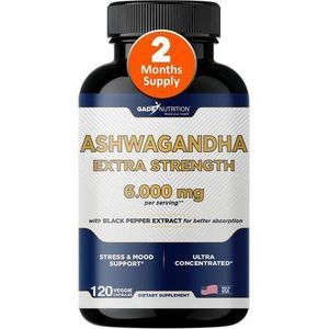 GADE NUTRITION  Ashwagandha Extra Strength 6000mg Capsules With Black Pepper.120Cap