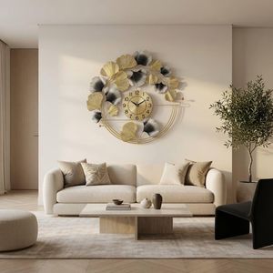 Luxurious gold wall clock  featuring a floral-inspired design with metallic leaves 
