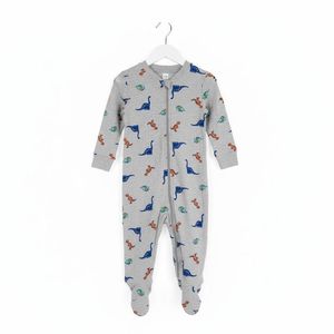 Dips Baby Unisex Long Sleeve Romper Grey with dinosaur Illustration Baby Overall Zip-Up Sleepsuit Toddler Baby Jumpsuit  Soft Baby Wear Cute Comfortable Outfit